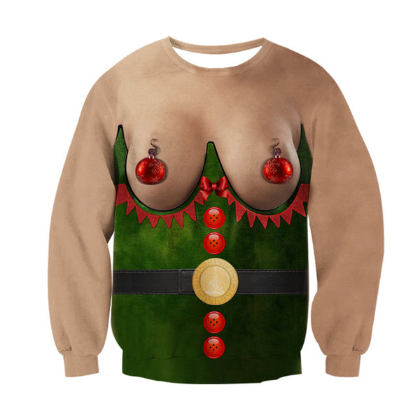 Ugly Christmas Sweater Santa Claus Printed Loose Sweater Unisex Pullover Christmas Novelty Autumn Winter